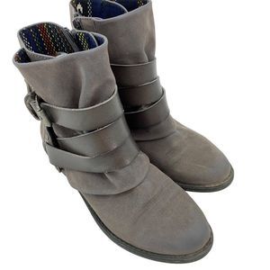 Womens Blowfish Alias Booties boots Size 6 Flat Zip wrap strap Gray 2264 EUC